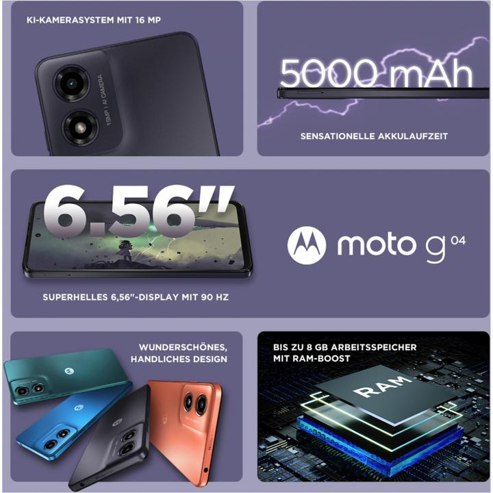 Produktbild Motorola Moto G04 (64 GB, Concord Black, 6.56", Dual SIM, 4G)