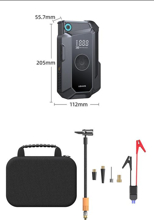 Actual product image Usams Jumpstarter Powerbank 8000mAh + wbudowana latarka czarny/black ZB287 (1000 A, 8000 mAh)