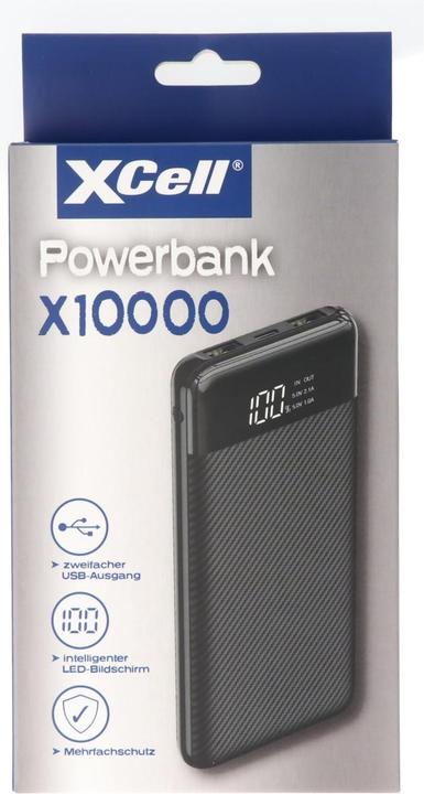 Image du produit XCell Powerbank X10000 d'une capacité de 10 000 mAh, design épuré, écran LED