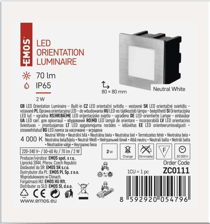 Actual product image Emos LED staircase light - recessed light 80×80 1.5W neut. white IP65 (65 lm)