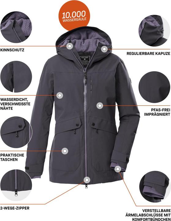 Actual product image Killtec Women's Functional Hooded Parka with Adjustable Cuffs and Reflective Elements (42)