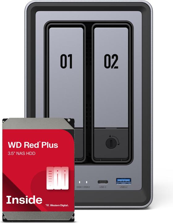 Ugreen DXP2800 2Bay 8TB NAS met 2x 4TB WD RED (2 x 4 TB, WD Red)