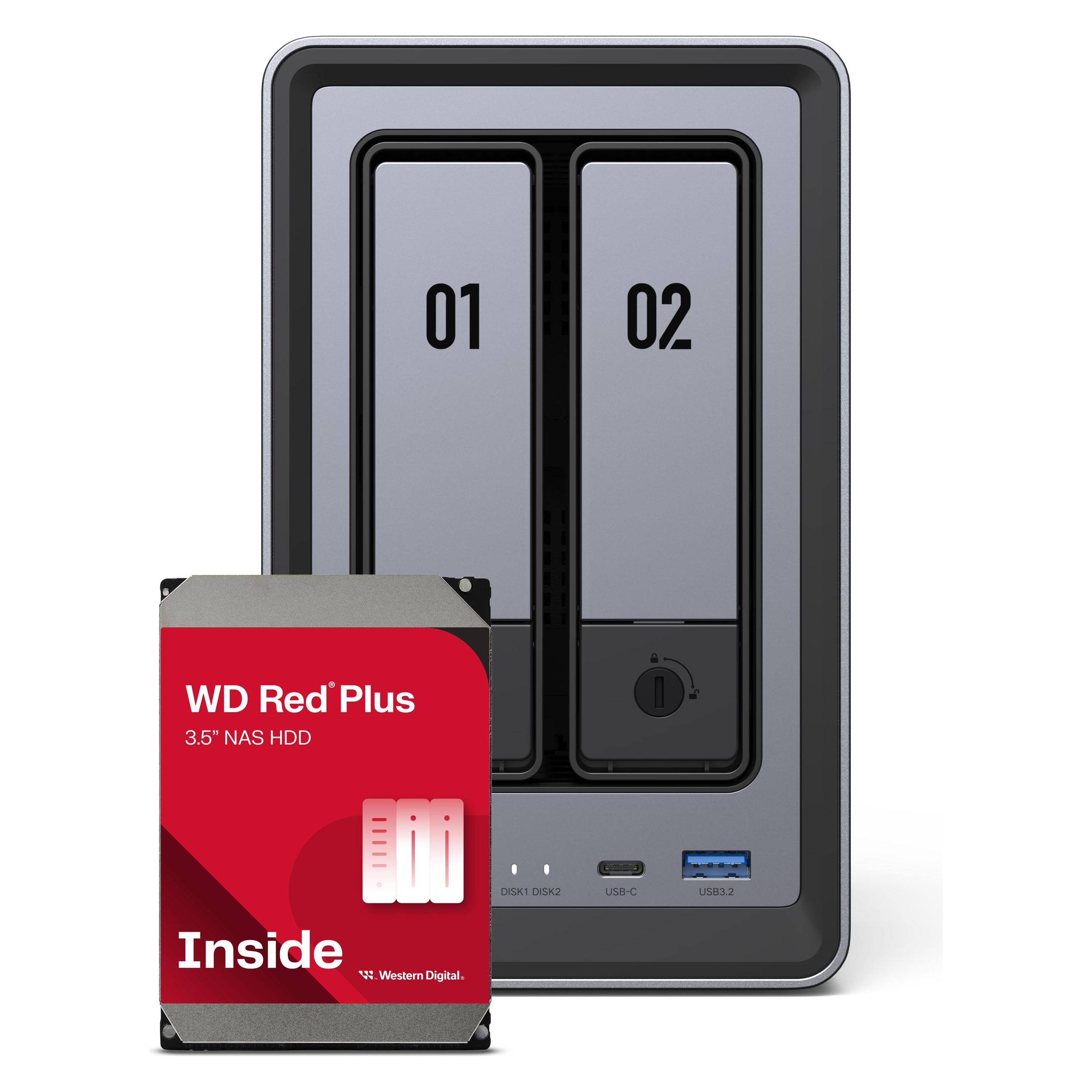 Ugreen DXP2800 2Bay 8TB Nas Met 2x 4TB Wd Red (2 X 4 Tb, Wd Red), Nas, Grau