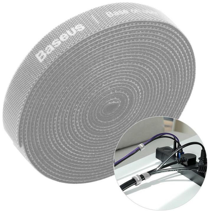 Actual product image Baseus Rainbow Circle Velcro Straps 3m Gray (Cable hole, 300 cm)