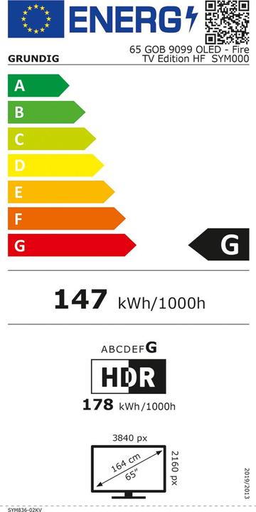 Energy Label Grundig 65GOB9099 (65", OLED, 4K, 2019)
