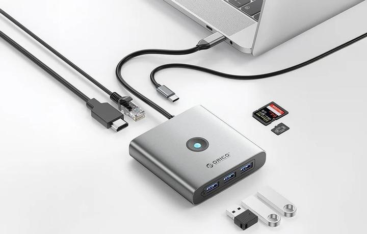 Produktbild Orico Adapter Hub 8w1, HDMI 4K + 3x USB-A 3.0, USB-C, 100W PD + SD/TF (USB-C, 8 Ports)