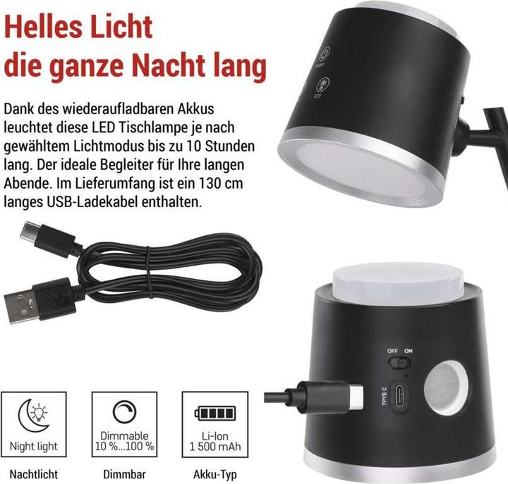 Produktbild Emos LED Schreibtischlampe ABBIE wiederaufladbar, schwarz (300 lm)