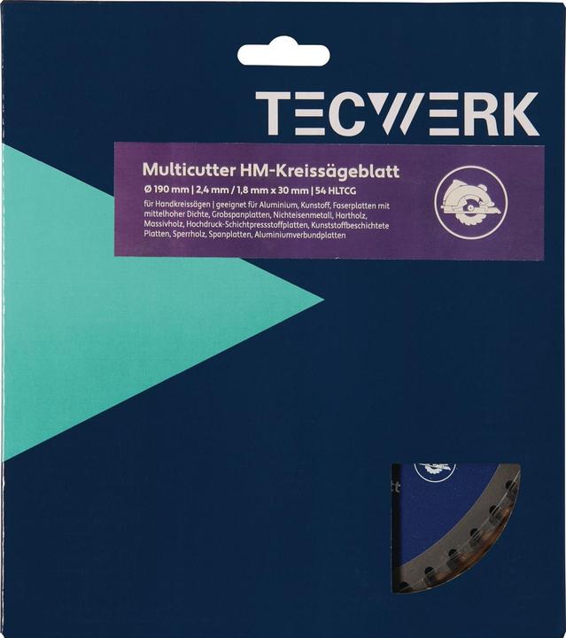Produktbild Tecwerk Handkreissägeblatt Aussen-Ø 190 mm Zähnezahl 54 HLTCG Bohrung 30 mm Schnittbreite 2,4 mm