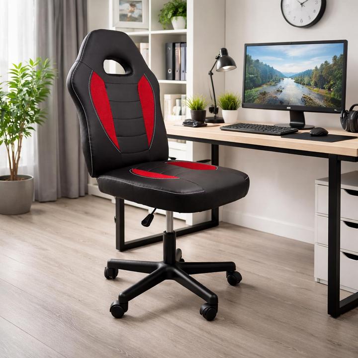 Produktbild HTI-Living Schreibtischstuhl höhenverstellbar 360°-Drehfunktion Schwarz-Rot (37.50 - 47.50 cm)