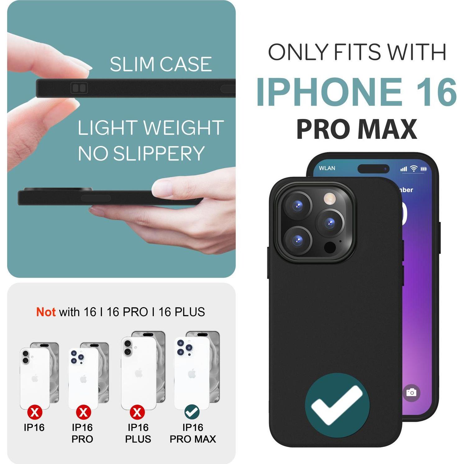 Thumbnail - Nalia Matt Silikon Hülle (Apple iPhone 16 Pro Max), Smartphone Hülle, Schwarz