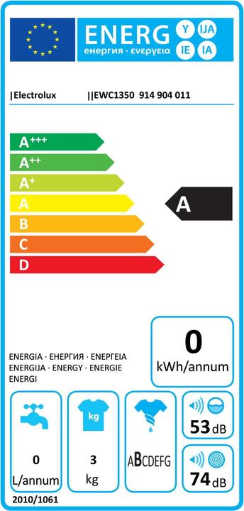 Label énergétique Electrolux Cee1350 (3 kg, Gauche)