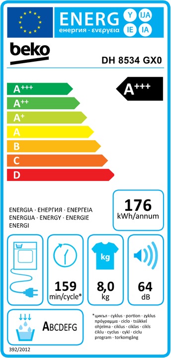 Etichetta energetica Beko DH8534GX0 (8 kg, A destra)