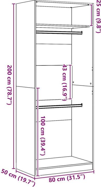 Immagine prodotto vidaXL Armadio in rovere nero 80x50x200 cm in materiale ligneo (80 x 50 x 200 cm)