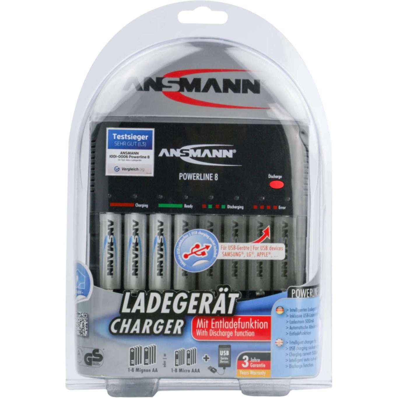 Ansmann Linea Elettrica 8 (1 Pz., Aaa, Aa, Caricabatterie Senza Batteria), Caricabatterie