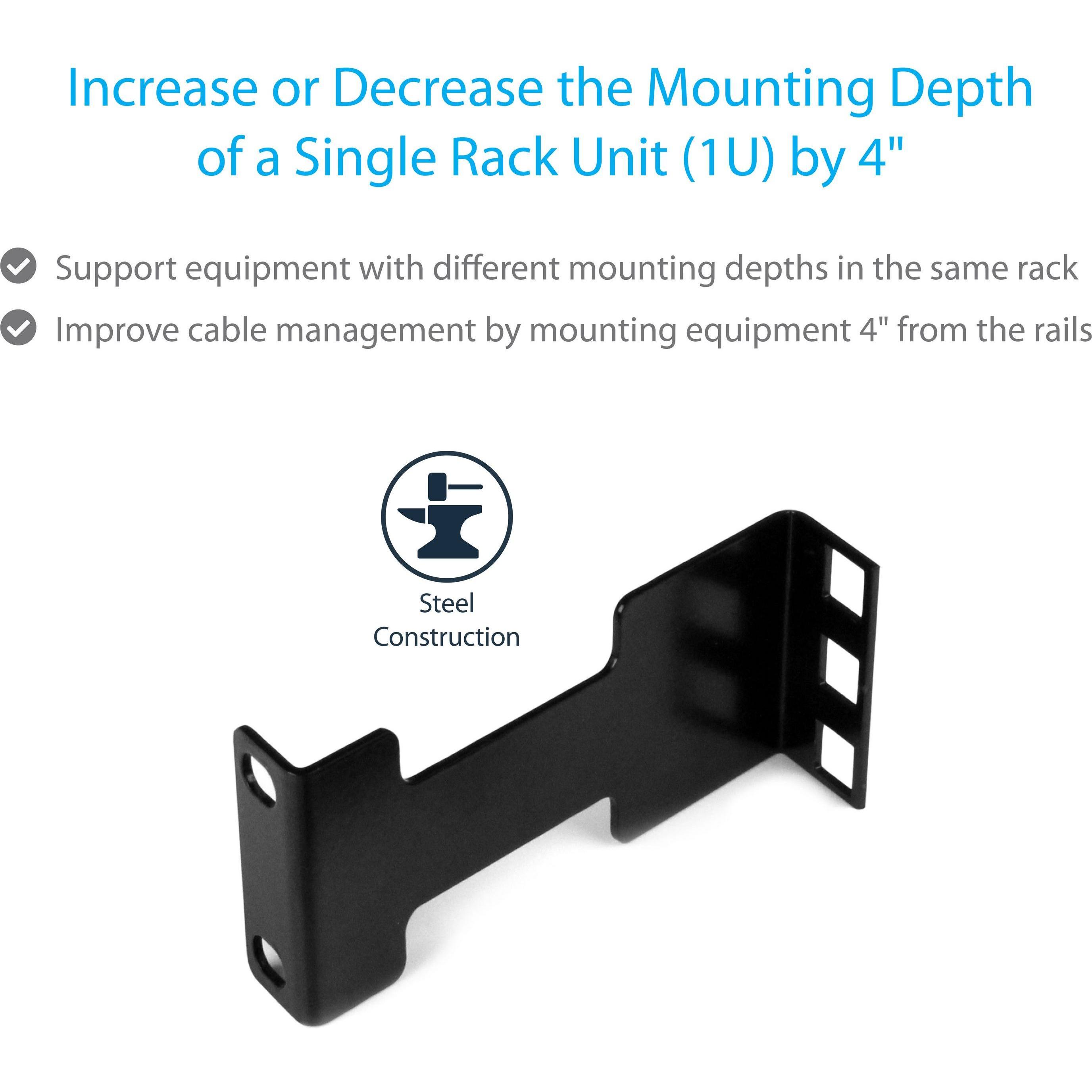 StarTech 4in Rack Depth Adapter - 1u, Server Zubehör, Schwarz