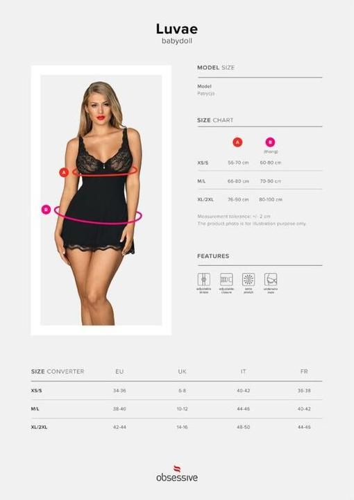 Produktbild Obsessive Luvae Babydoll & Thong Schwarz Xs/S (XS)
