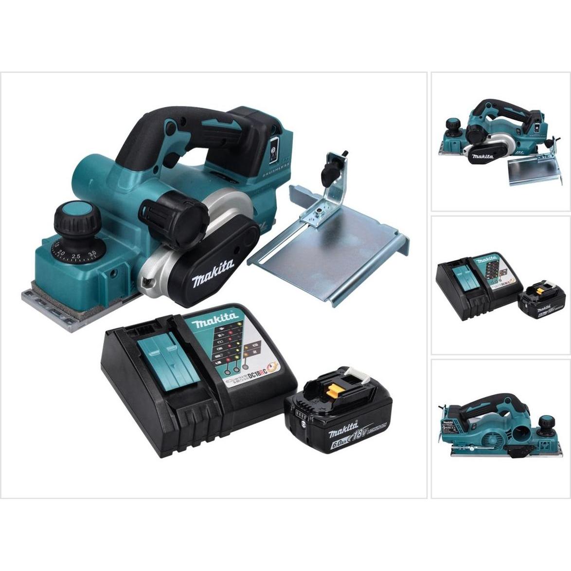 Makita, Hobelmaschine, DKP 181 RG1 Akku Hobel Falzhobel 82 mm 18 V Brushless + 1x Akku 6,0 Ah + Ladegerät