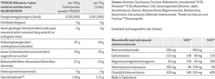 Nährwerte und Zutaten Sponser Isotonic (Blutorange, 1 Stk., 700 g)