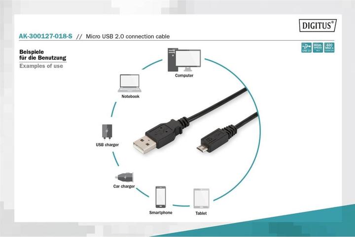 Produktbild Digitus Typ A auf micro-Typ B (1.80 m, USB 2.0, 2.50 W)