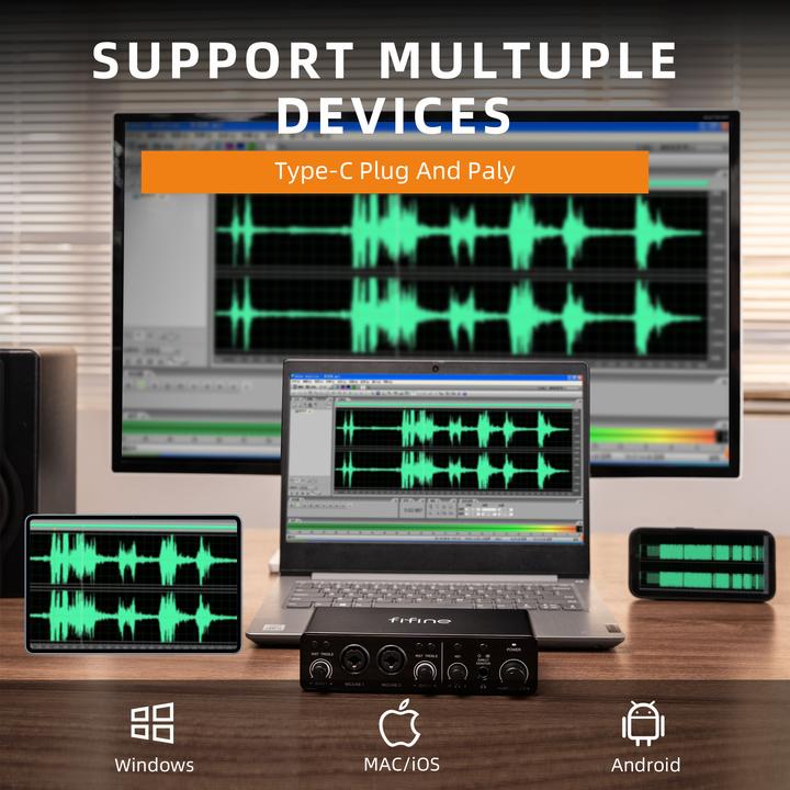 Actual product image Fifine Ampli3 Type-C Audio Interface 2 Channel USB Treble Sound Card Mixer