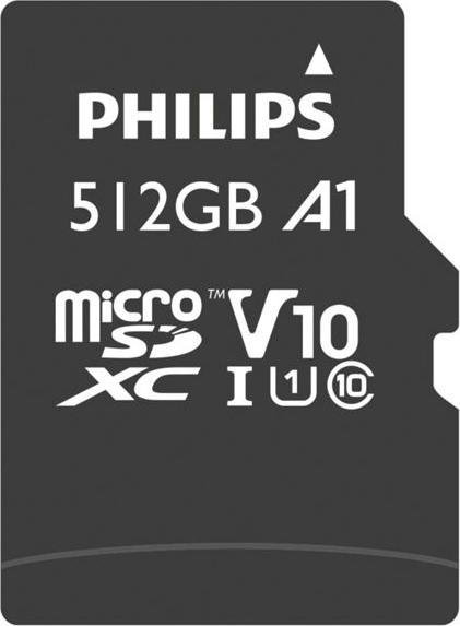 Actual product image Philips MicroSDXC Card 512GB Class 10 UHS-I U1 incl. adapter (512 GB, microSDXC, U1, UHS-I)