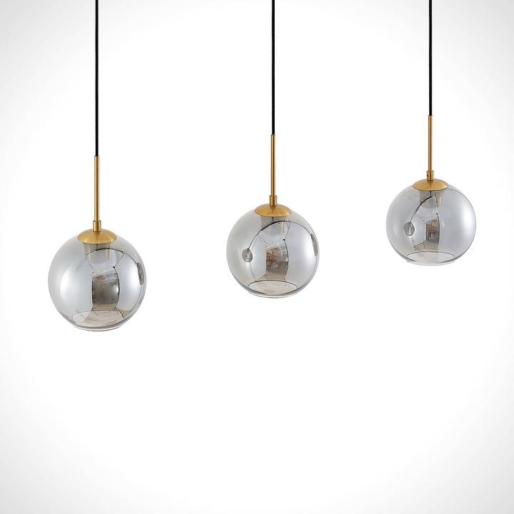 Actual product image Lindby Hiwana 3 pendant light Smoke/Brass (E27)