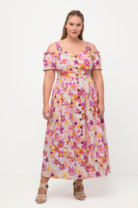 Produktbild Ulla Popken Trachtenkleid, Leinenmix, Blüten, Herzausschnitt, Halbarm (50)
