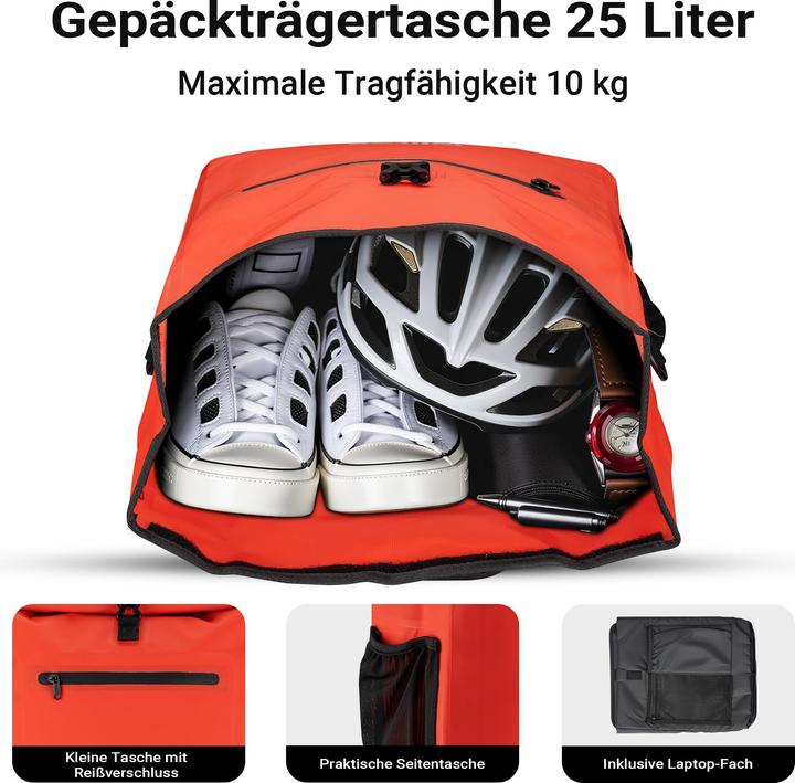 Produktbild Wiltec Gepäckträgertasche rot 25l Fahrradtasche Rucksack Gepäcktasche Laptopfach (25 l, Gepäckträgertasche)