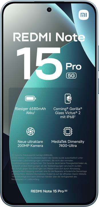 Produktbild Xiaomi Redmi Note 15 Pro 5G (256 GB, Glacier Blue, 6.83", Dual SIM, 5G)