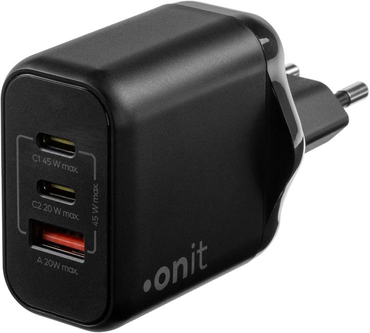 Produktbild Onit USB-Wandladegerät Triple 2C1A 45 W GaN Schwarz (45 W, 3 Ports)