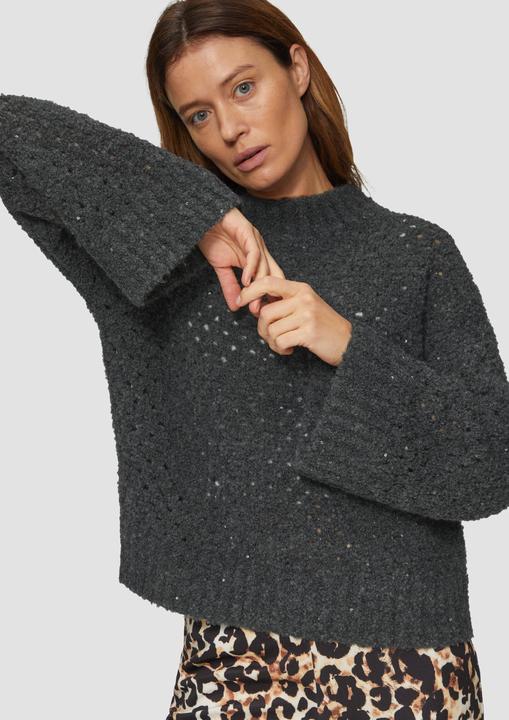 Actual product image S.Oliver Strickpullover Ajour-Pullover mit offenem Strickmuster und Trompetenärmeln (S)