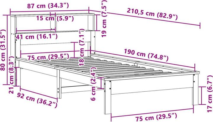 Image du produit vidaXL Bett mit Regal (75 x 190 cm)