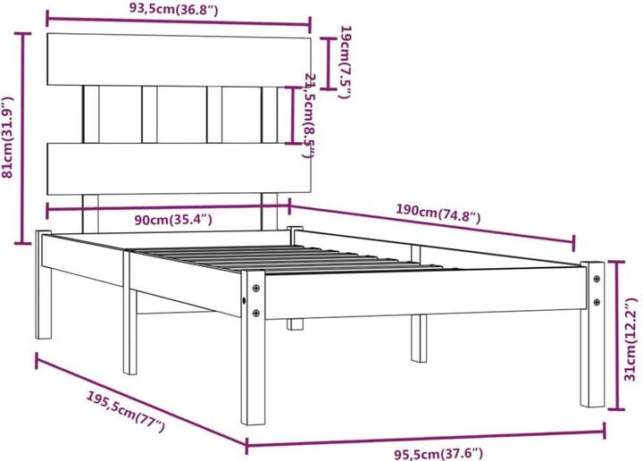 Image du produit vidaXL Bettrahmen (90 x 190 cm)