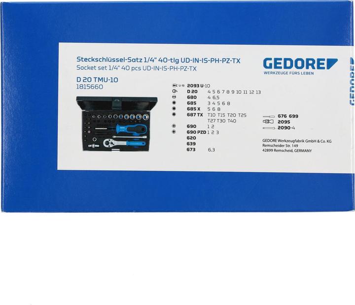 Produktbild Gedore D 20 TMU-10 Steckschlüssel-Satz 1/4" 39-teilig UD-IN-IS-PH-PZ-TX (10  mm, 11 mm, 12 mm, 13 mm, 4 mm, 5 mm, 6 mm, 7 mm, 8 mm, 9 mm)