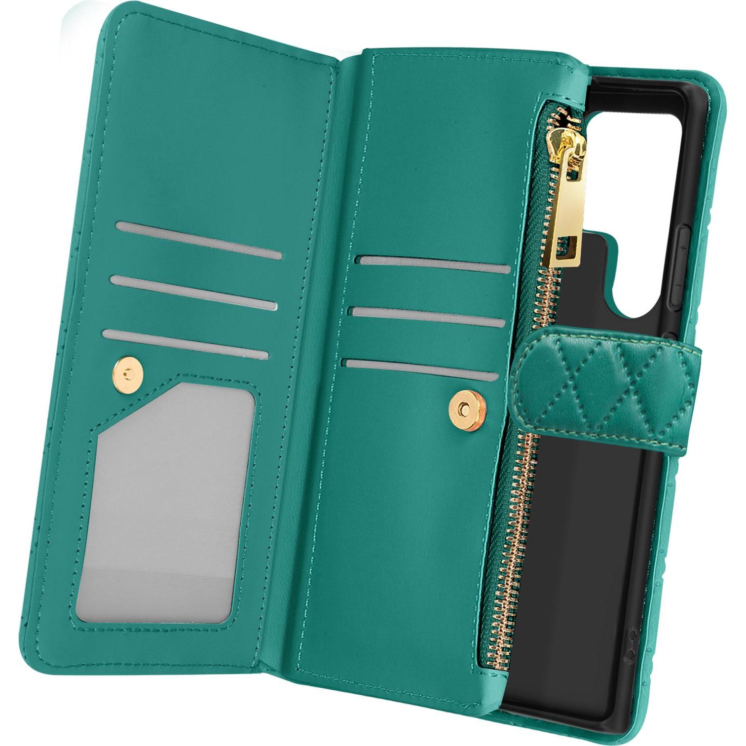 Avizar Quilted Charm Wallet Cover Series (Samsung Galaxy S24 Ultra), Smartphone Hülle, Grün