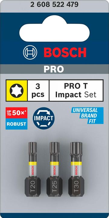 Energy Label Bosch Professional Zubehör PRO Torx Impact Bit, T20x25, T25x25, T30x25 mm, 3 pcs. (T20, T25, T30)