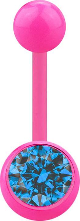 Produktbild Star Piercing Banane pink mit Kugel und Kugel Kristall hellblau (ohne Messing, Kunststoff)