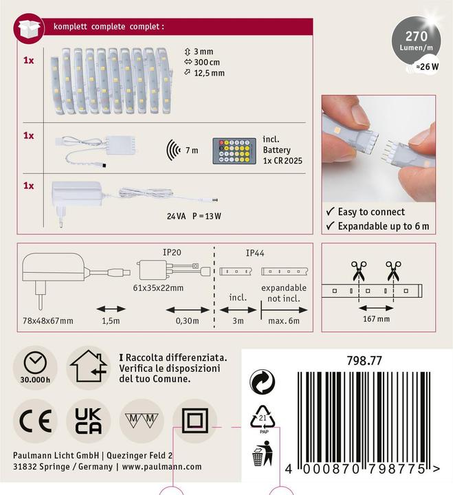 Produktbild Paulmann MaxLED 250 Stripe Set (Kaltweiss, Neutralweiss, Warmweiss, 300 cm, Indoor)