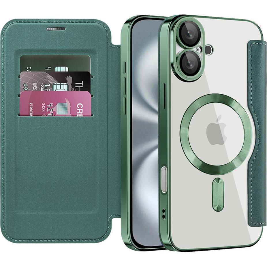 Techsuit - SmartMag Book Case - iPhone 16 Plus - Green (Apple iPhone 16 Plus), Cover smartphone, Verde
