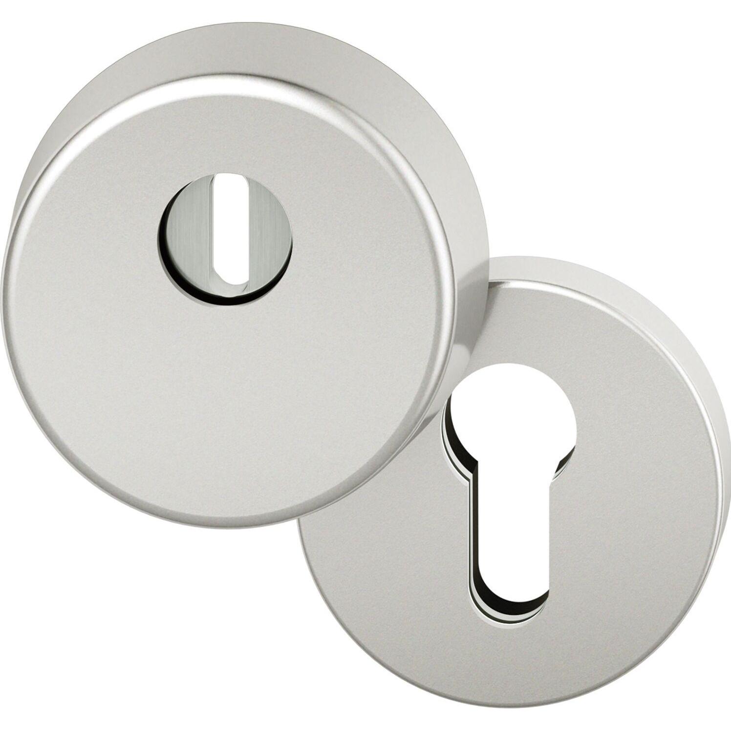 FSB, Türgriff + Fenstergriff, Sicherheits-Zylinderrosette rund mit Kernziehschutz, Aluminium silber (Türgriff)