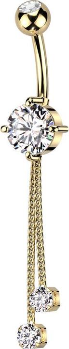 Star Piercing Banane vergoldet mit zwei Kugeln Kristall silber Anhänger zwei Ketten mit Kristall (Messing, Chirurgenstahl 316L)