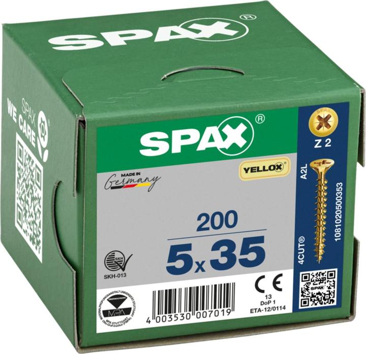 Produktbild Spax Senkmultikopf Kreuzschlitz Z2 Vollgewinde Yellox (200 Schrauben pro Stück)