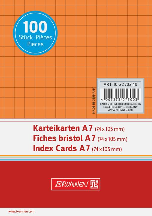 Actual product image Brunnen Index cards A7 chequered orange PU=100 pieces (A7, 180 g/m²)