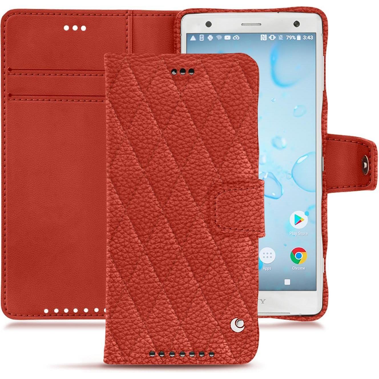 Noreve Lederschutzhülle Wallet (Sony Xperia XZ2), Smartphone Hülle, Orange