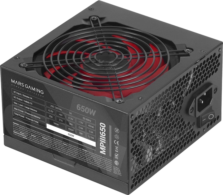 Actual product image Mars Gaming MPIII650 Power Supply 650 W 20+4 pin ATX ATX Black (650 W)
