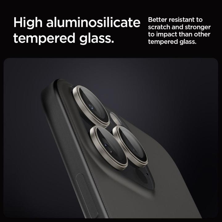 Immagine prodotto Spigen Proteggi fotocamera Optik.tR EZ Fit per iPhone 14 Pro / Pro Max / 15 Pro / Pro Max - titanio (2 Pezzo/i, Apple iPhone 14 Pro, Apple iPhone 14 Pro Max, Apple iPhone 15 Pro, Apple iPhone 15 Pro Max, Apple iPhone 16 Pro Max, Apple iPhone 16 Pro)