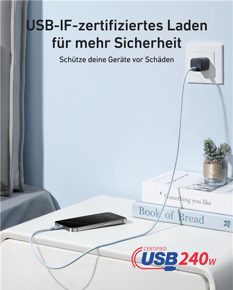 Immagine prodotto Anker USB-C beidseitig 1.8m, 240W USB-C Cable Blue (1.80 m, 240 W)