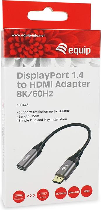 Produktbild equip Displayport->HDMI Adapter 1.4 St/Bu 8K/60Hz grau (HDMI, 15 cm)