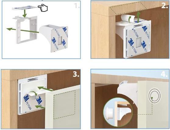 Produktbild Hurt-net Sipo Magnetické zámky na skříně a zásuvky, sada 4 ks + 1x magnetický klíč, BÍLÁ