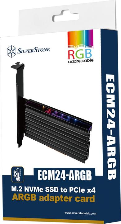 Immagine prodotto Silverstone SST-ECM24-ARGB - Scheda PCI-E Express SuperSpeed X4 a M.2 (NVMe SSD NGFF), dissipatore in alluminio (PCI-E x4)